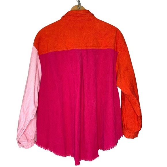 UMGEE Size L Colorblock Pink Orange Corduroy Shacket Shirt Jacket - Picture 9 of 12